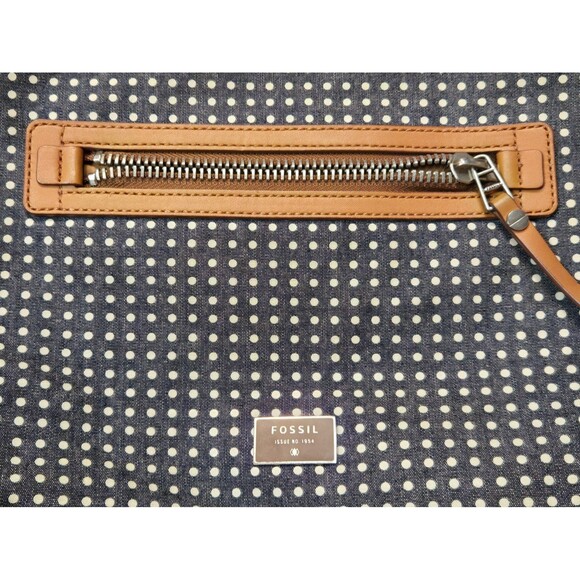 Fossil Dawson Polka Dot Crossbody Handbag Grayish Blue white Key-per canvas - Picture 8 of 12